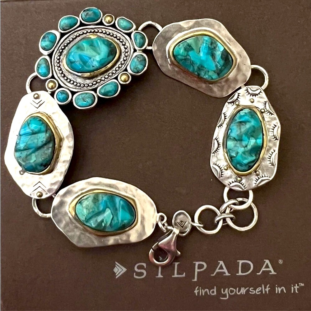 Silpada Sterling Silver, Turquoise & Brass 
“Santa Fe'” Bracelet - Picture 6 of 11